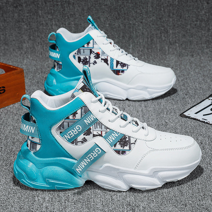 Men's futuristic high-top plateau sneaker with patterned textile mix, padded ankle collar and sculpted EVA sole Mune Fashion