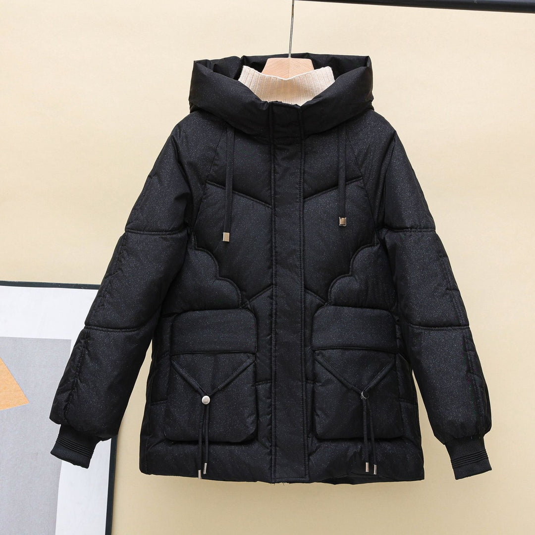Women's Padded Winter Jacket with Hood and Heart Details Mune