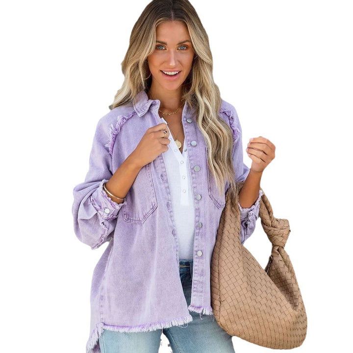 Women oversized shirt jacket in used look with frayed edges and patch pockets Mune Fashion