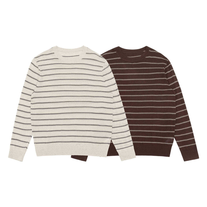Unisex Striped Fine Knit Crew Neck Sweater made of Cotton Blend Mune Fashion