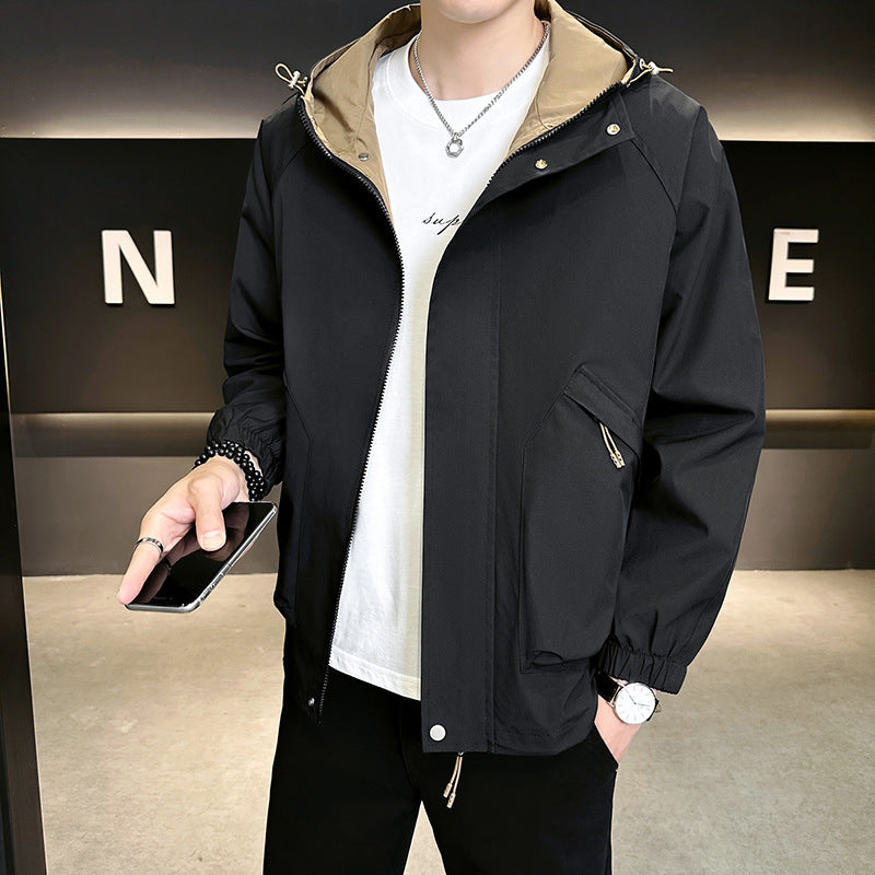 Men's Fashionable Transitional Jacket with Hood and Adjustable Cuffs Mune Fashion
