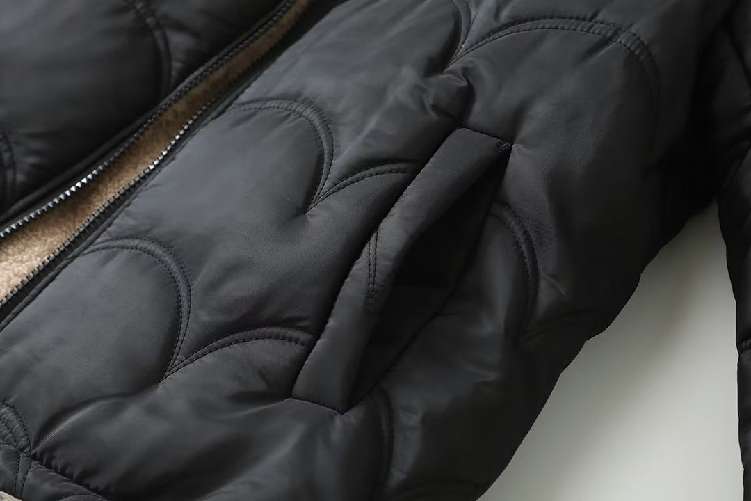 Ladies Quilted Hooded Jacket with Cozy Teddy Lining and Side Pockets Mune Fashion