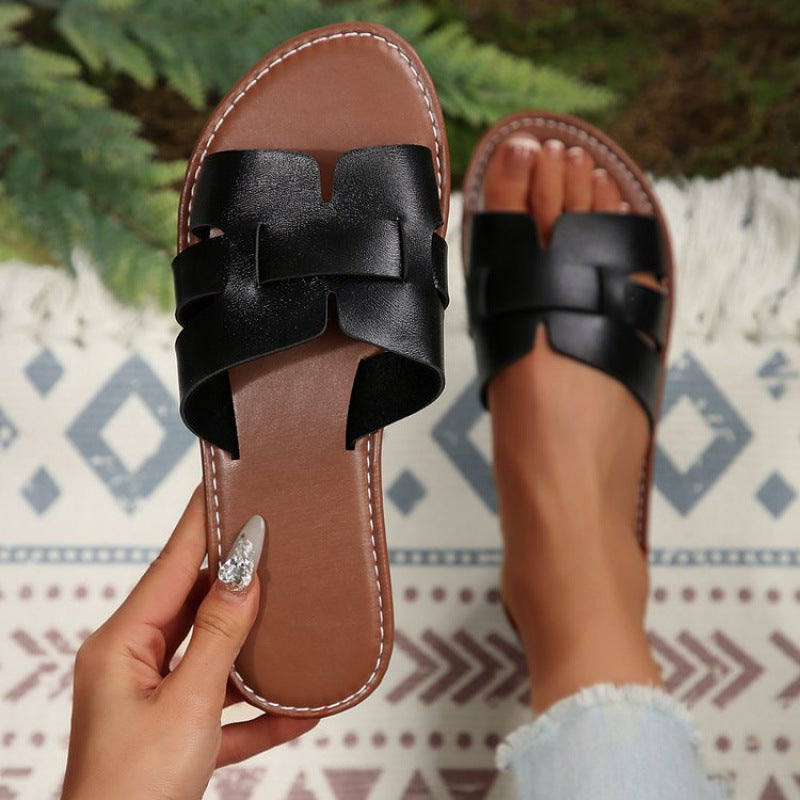 Women’s flat pantolettes with slotted strap design and cushioned comfort footbed Mune Fashion