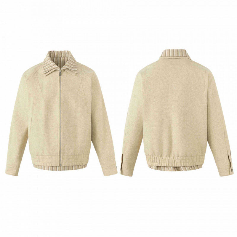 Unisex Lightweight Boxy Transitional Jacket made of Linen Blend with Notched Collar and Inside Striped Trim Mune Fashion
