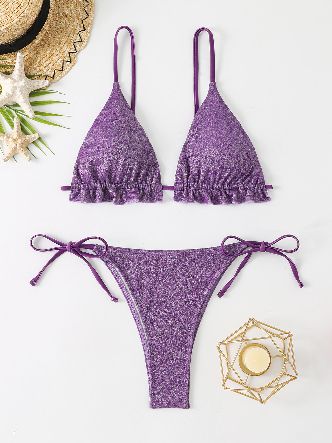 Women bikini set with sparkling ruffle details and adjustable straps Mune Fashion