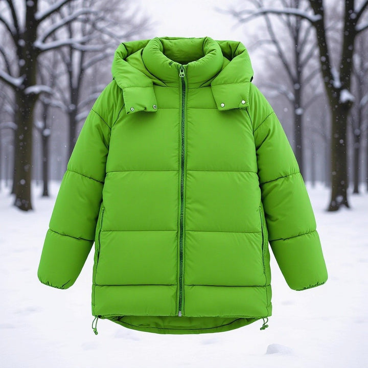 Women's Longer Quilted Down-Effect Coat with High Collar, Hood and Drawstring Mune Fashion