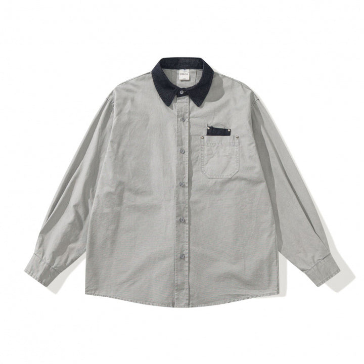 Men's Oversized Shirt Jacket with Cord Collar, Chest Pocket and Stud Detail Mune Fashion