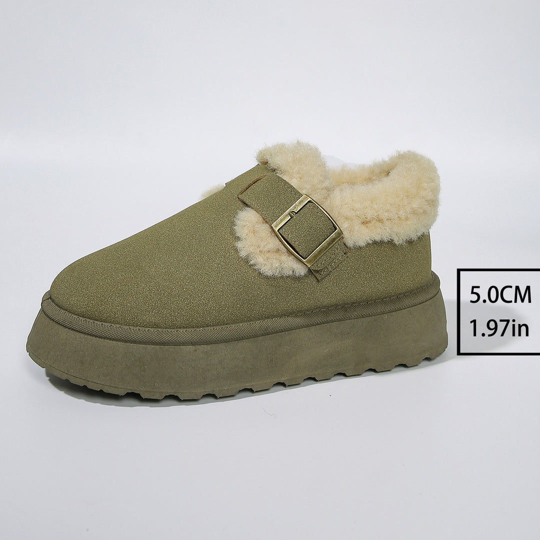 Women's Insulated Platform Slippers with Faux Fur Lining and Adjustable Buckle Strap Mune Fashion