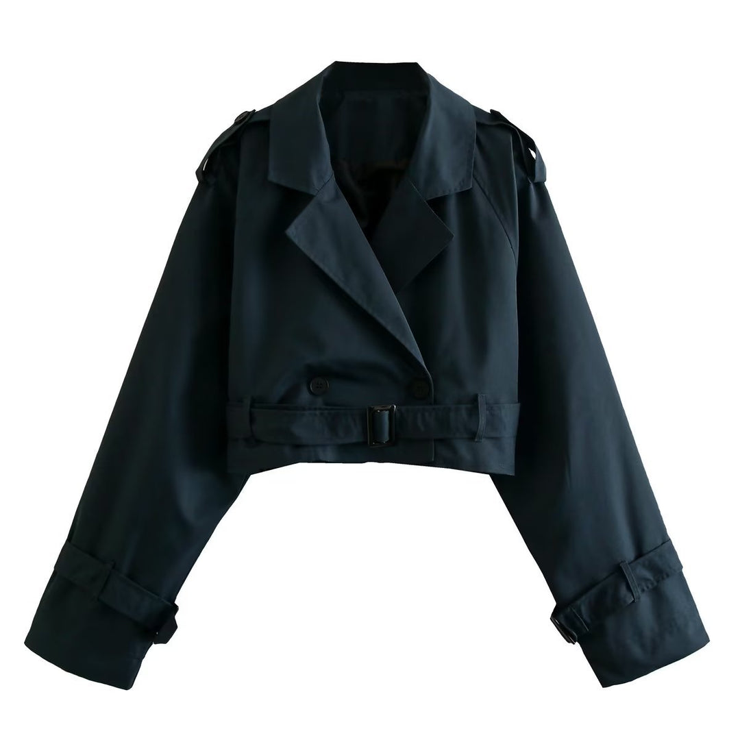 Ladies short trench jacket with epaulettes, waist belt and adjustable cuffs Mune Fashion