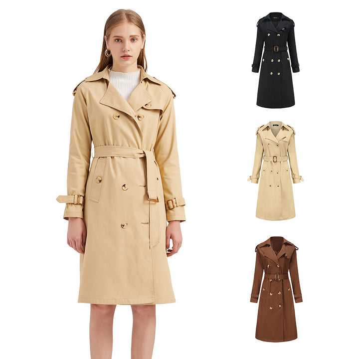Women's nan trench coat with double-breasted button placket, waist belt and shoulder tabs Mune Fashion
