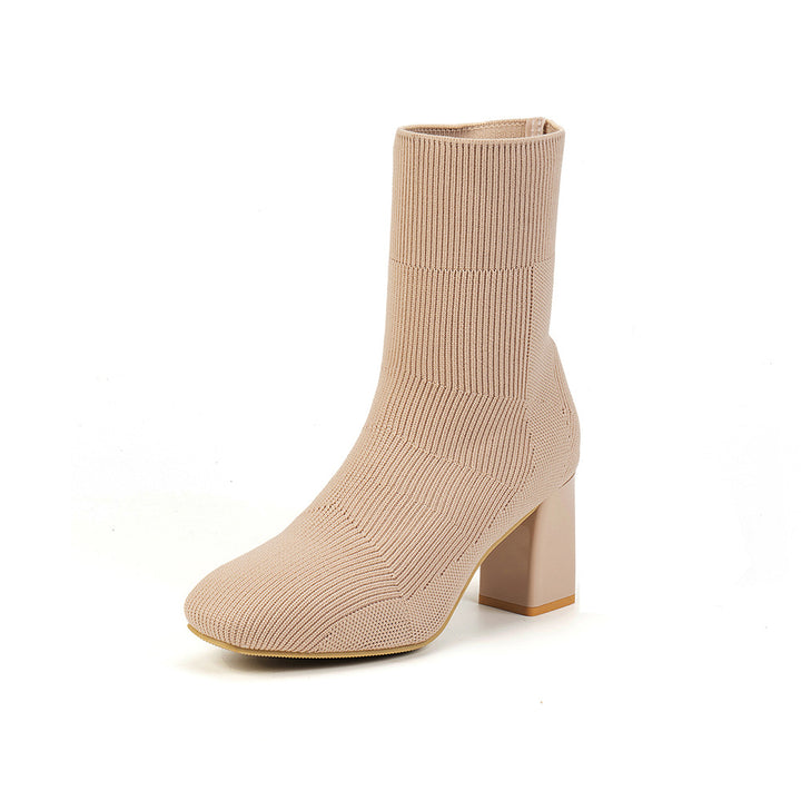 Women's Knitted Ankle Boots with Block Heel Mune Fashion