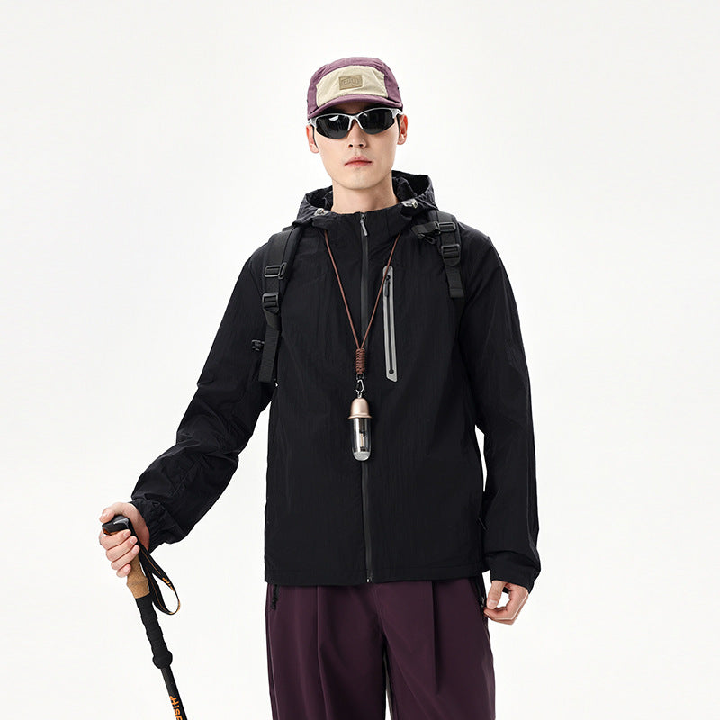 Men's Ultralight Packable Rain and Wind Jacket with Hood, Hidden Chest Pocket, and Water-Repellent Shell Mune Fashion