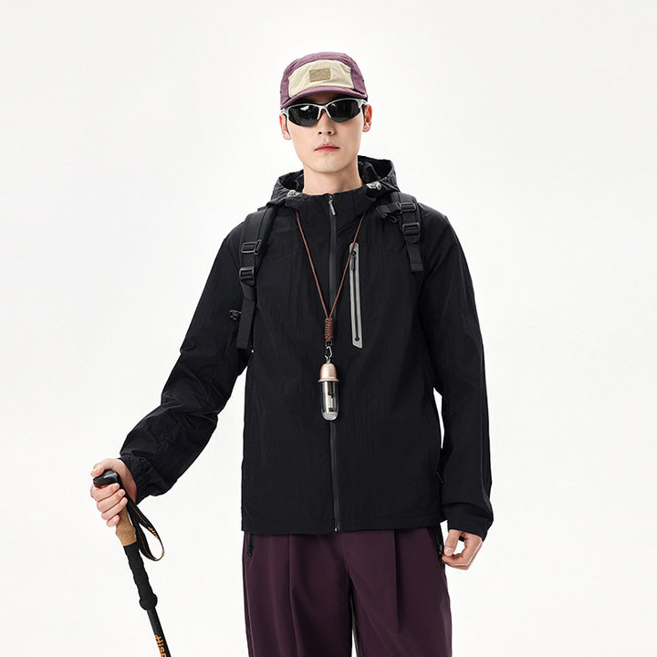 Men's Ultralight Packable Rain and Wind Jacket with Hood, Hidden Chest Pocket, and Water-Repellent Shell Mune Fashion