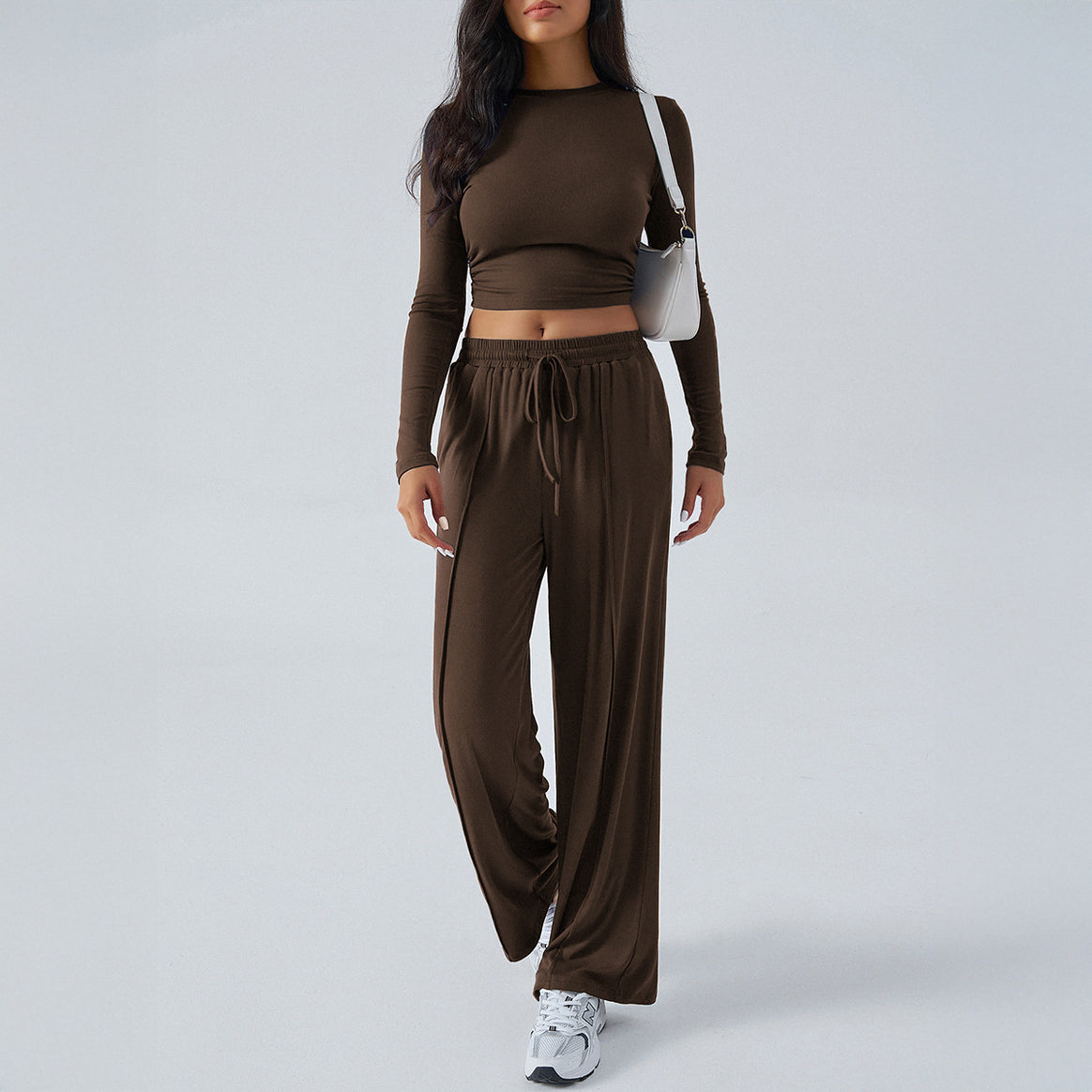 Ladies wide lounge pants with elastic drawstring waistband and flowing jersey quality Mune Fashion