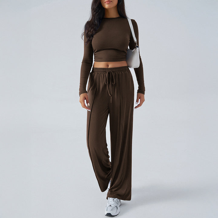 Ladies wide lounge pants with elastic drawstring waistband and flowing jersey quality Mune Fashion