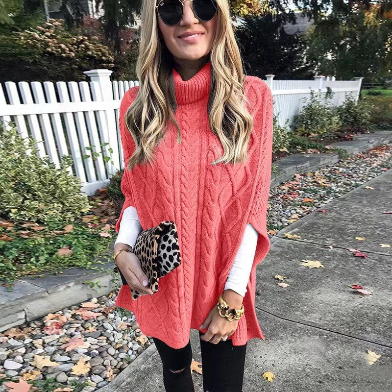 Ladies nan kastiger knit poncho with high turtleneck, cable structure and side slits Mune Fashion