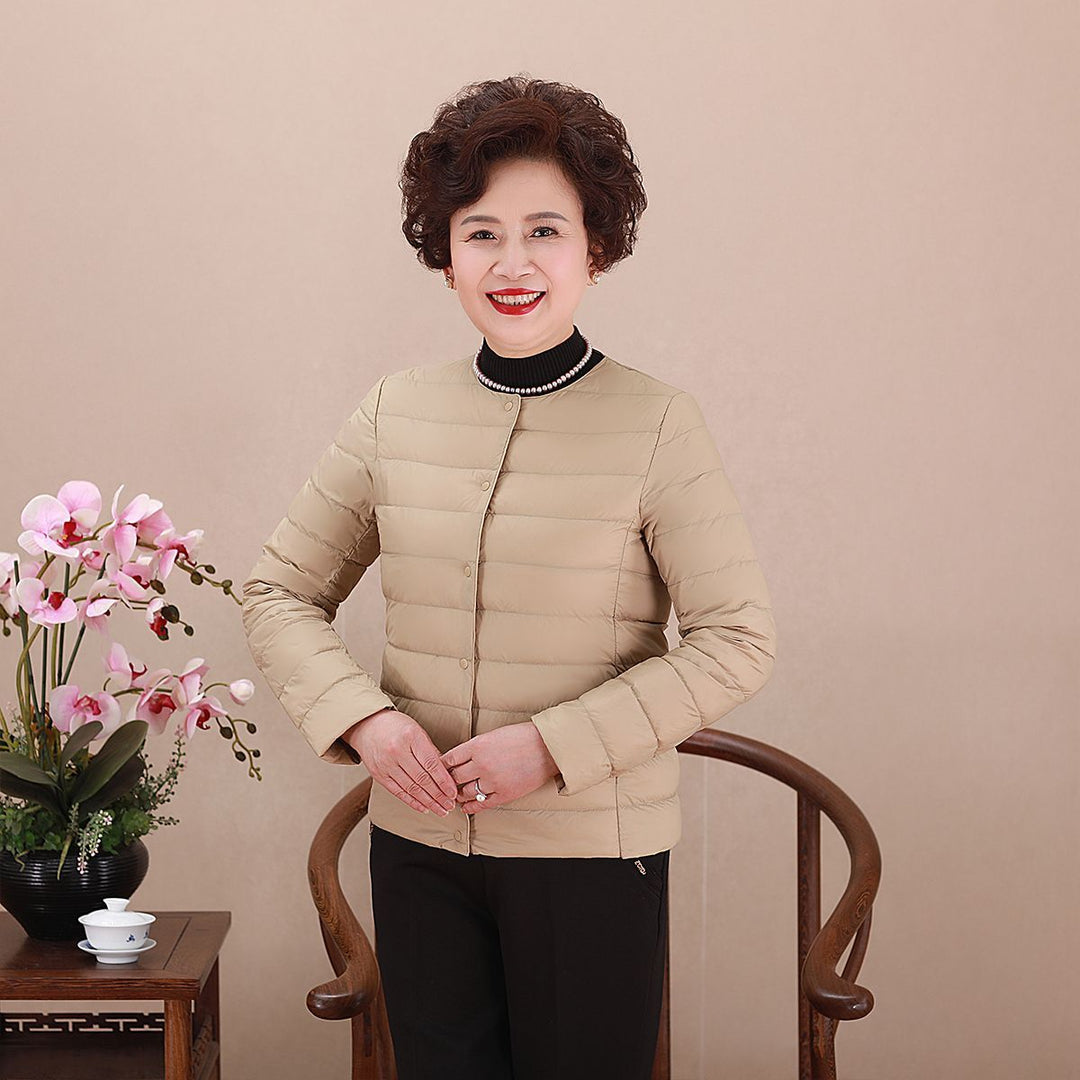 Women's Collarless Ultralight Quilted Short Jacket with Snap Button Closure Mune Fashion
