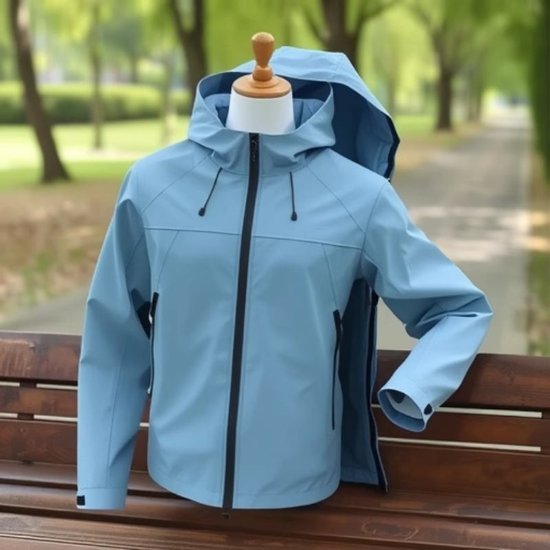 Men's Breathable Softshell Jacket with Two-Way Zipper, Adjustable Hood and Water-Repellent Surface Mune Fashion