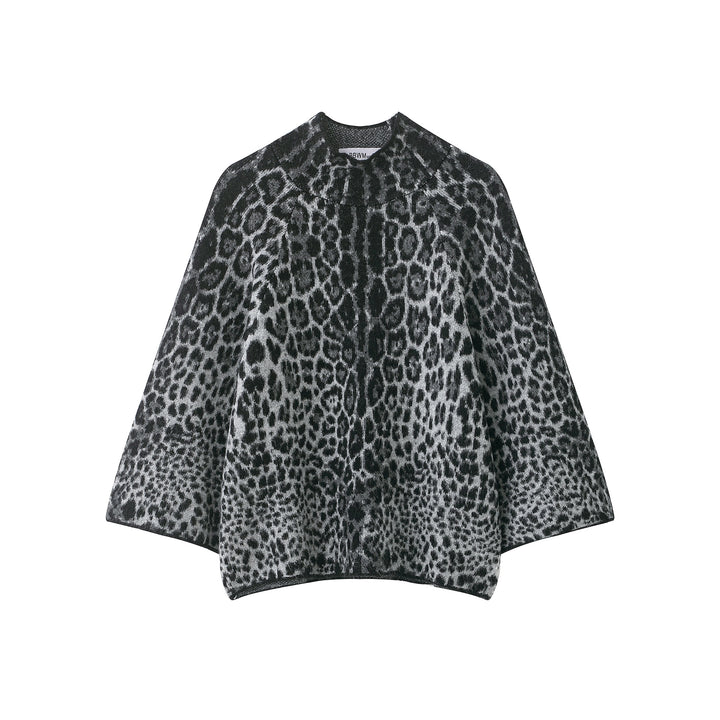Women Cape-Poncho with Leopard Jacquard and Stand-up Collar Mune Fashion