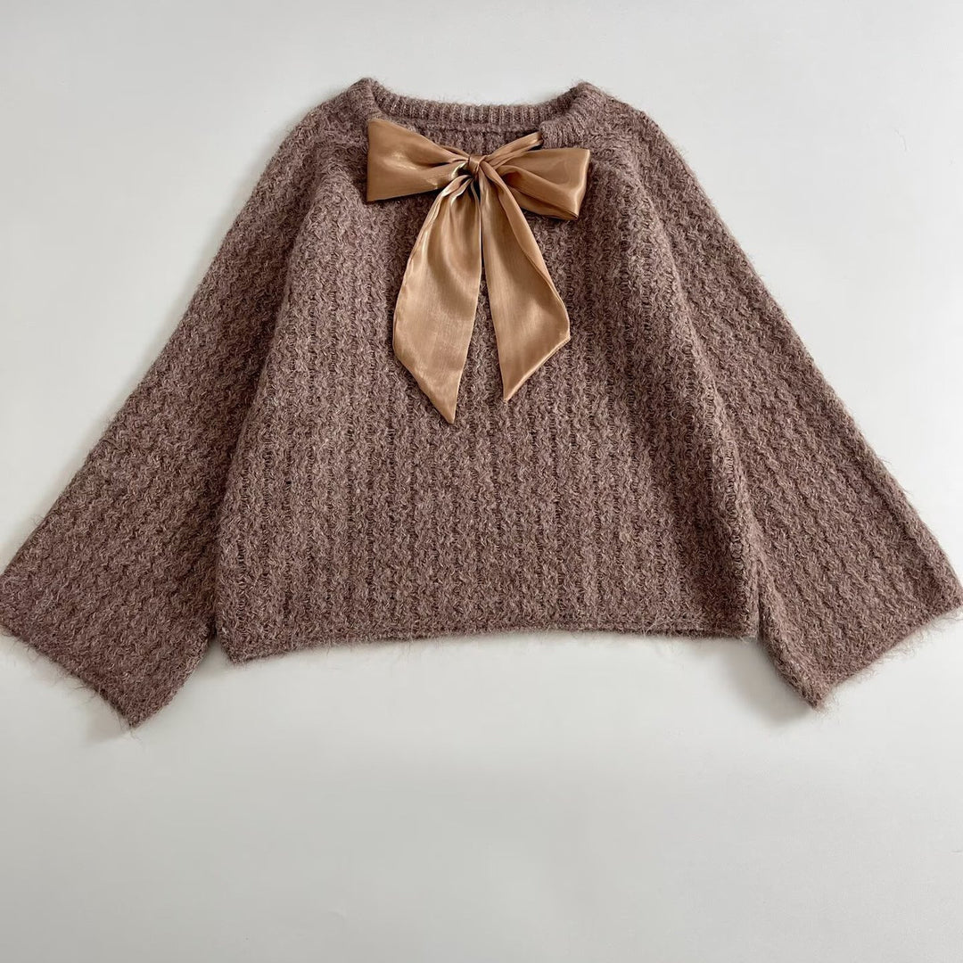 Women Oversize Mohair-Optics Knit Sweater with Back Bow Mune Fashion