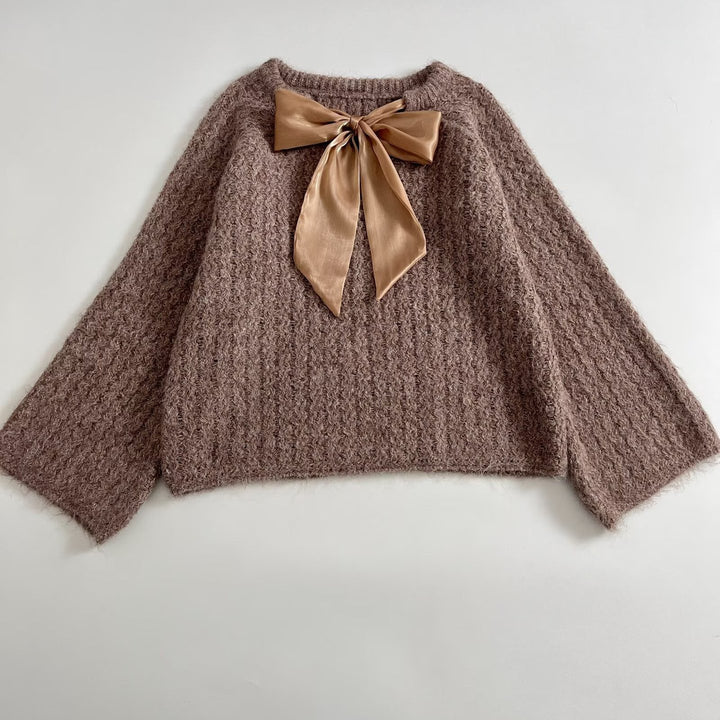 Women Oversize Mohair-Optics Knit Sweater with Back Bow Mune Fashion