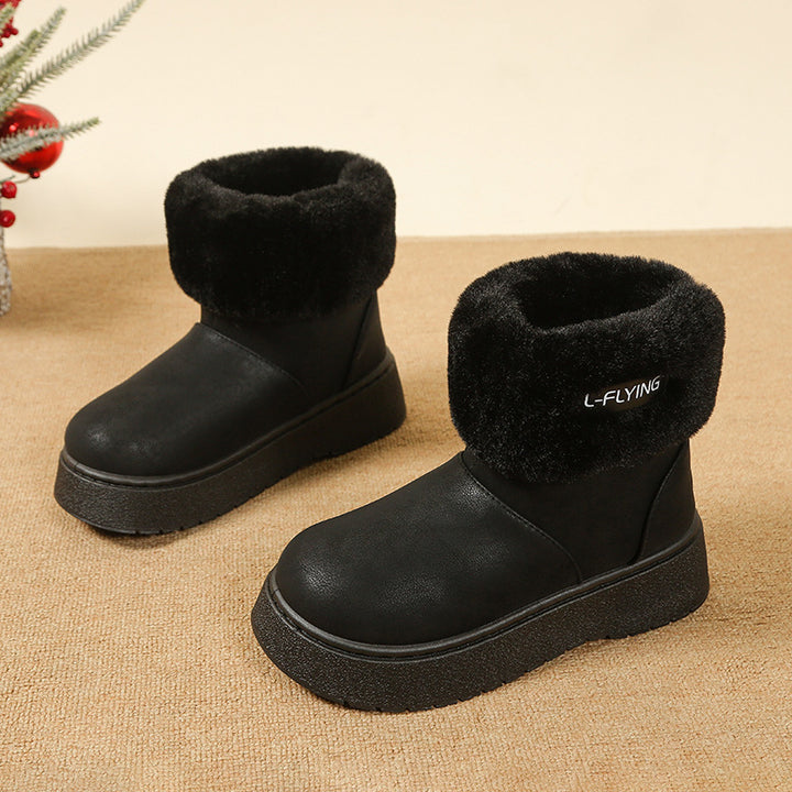 Women's Cozy Platform Ankle Boots with Faux Fur Collar and Non-Slip Rubber Sole Mune Fashion