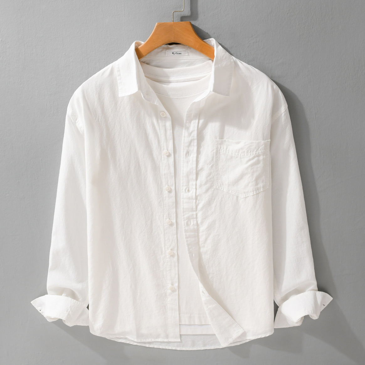 Men's Lightweight Cotton Layering Shirt with Kent Collar, Chest Pocket and Relaxed Fit Mune Fashion
