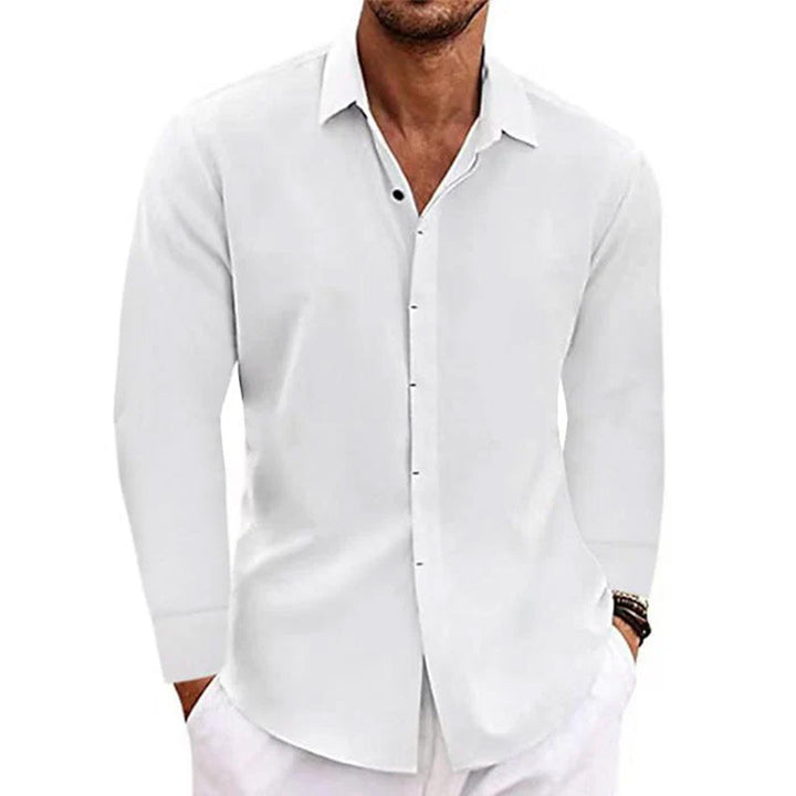 Men's Linen Look Shirt with Classic Kent Collar and Concealed Button Placket Mune Fashion