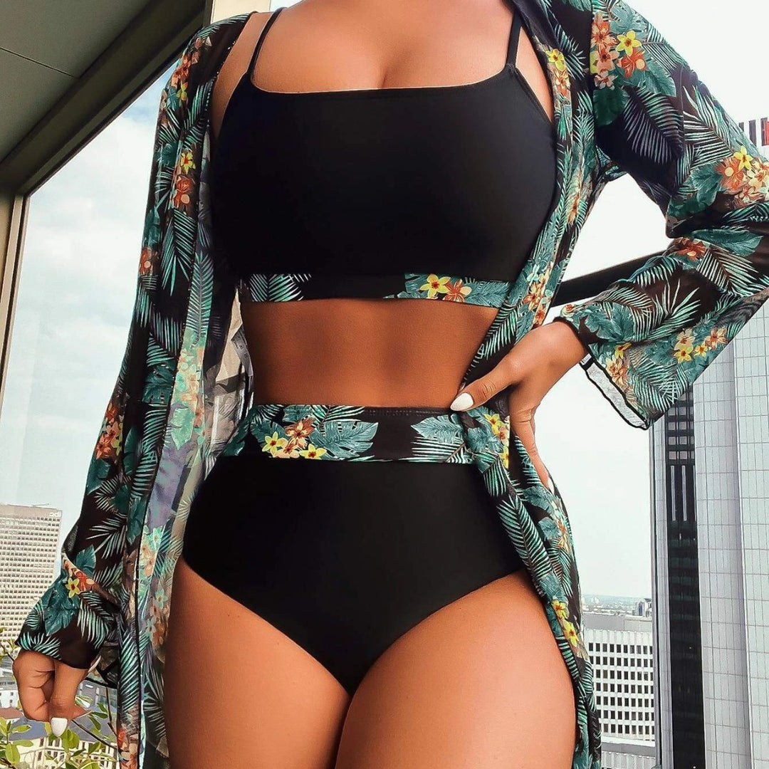 Women's bikini set with high-cut bottom and floral kimono Mune Fashion