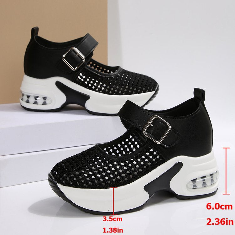 Women's Mary Jane style strap sneakers with visible air cushioning and perforated upper material Mune Fashion