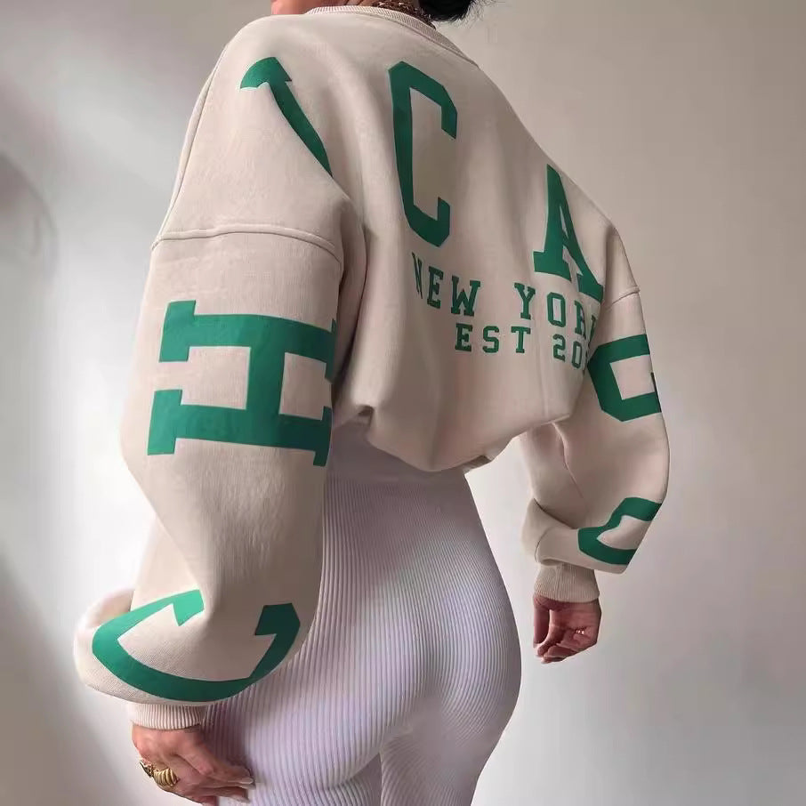 Women's Oversized Sweatshirt with Block Print Sleeves and Wide Drop Shoulder Cut Mune Fashion