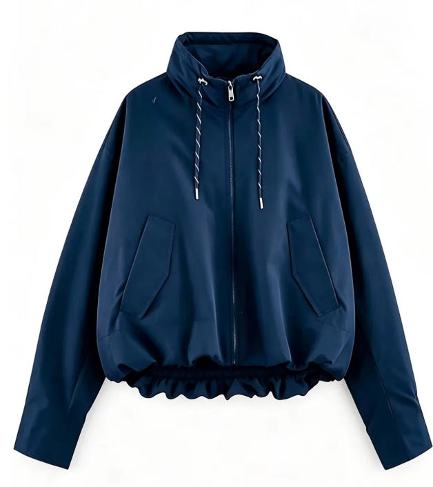Women’s Oversize Cropped Hooded Jacket with Full Zip, Drawstring and Gathered Hem Mune Fashion
