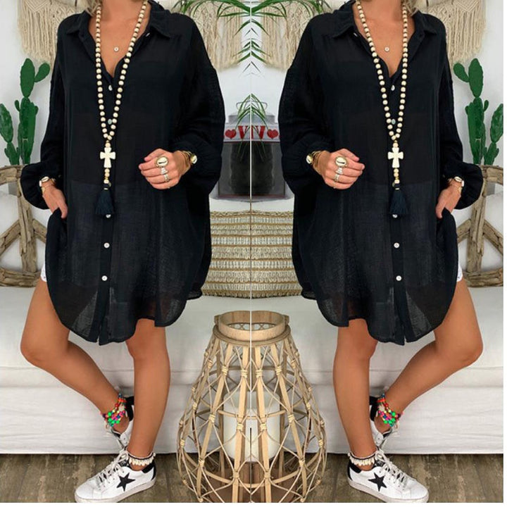 Women’s lightweight linen tunic with knot front and lace shorts Mune Fashion