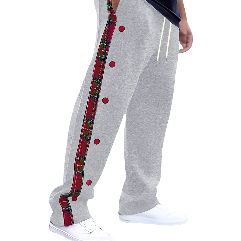Men's loose jogging pants with side check stripe and snap button placket Mune Fashion
