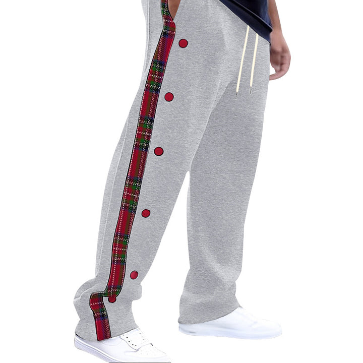 Men's loose jogging pants with side check stripe and snap button placket Mune Fashion