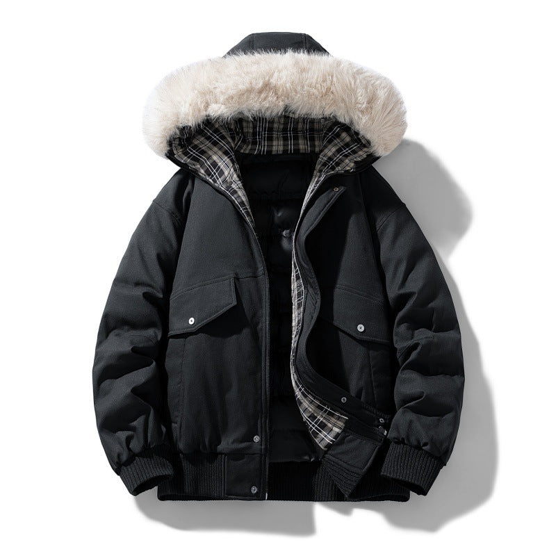 Men's short parka with padded lining, detachable hood, and patch pockets Mune Fashion