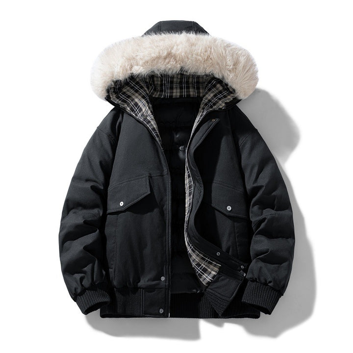 Men's short parka with padded lining, detachable hood, and patch pockets Mune Fashion
