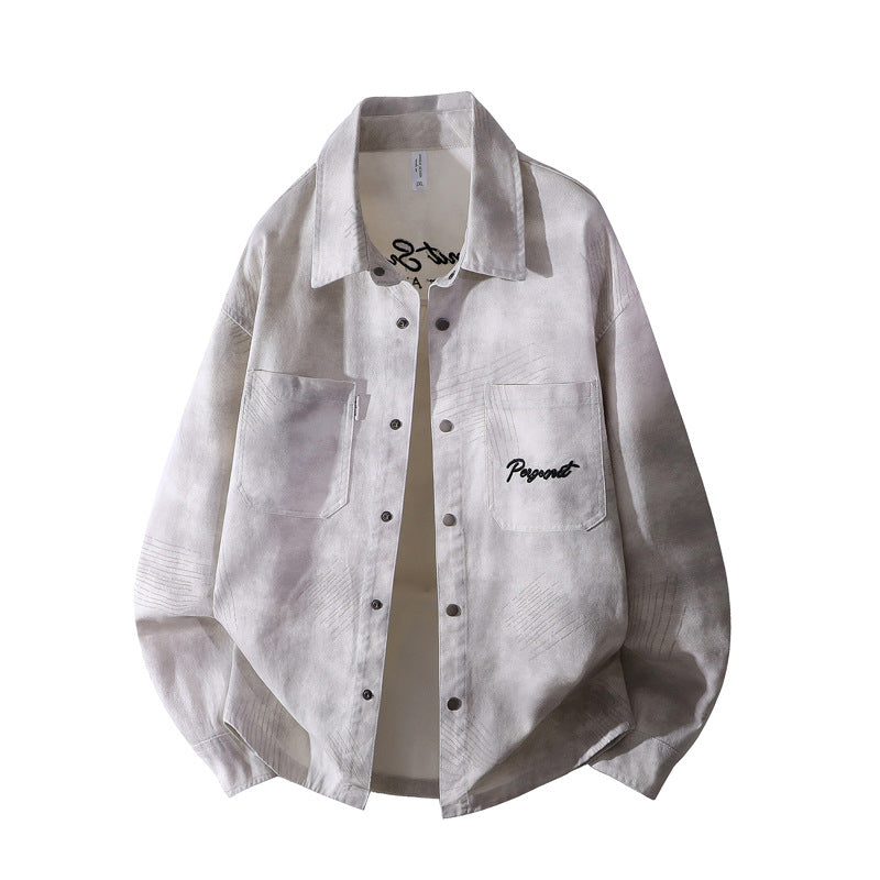 Men's oversized shirt jacket in washed batik look with snap button front & applied chest pockets Mune Fashion