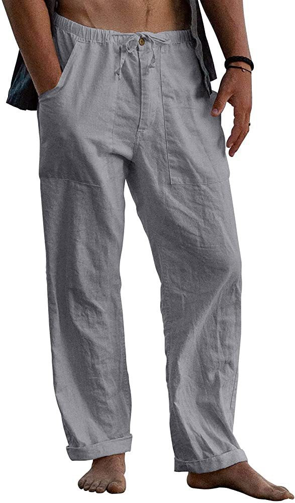 Men's light linen pants with elastic waistband and straight cut Mune Fashion