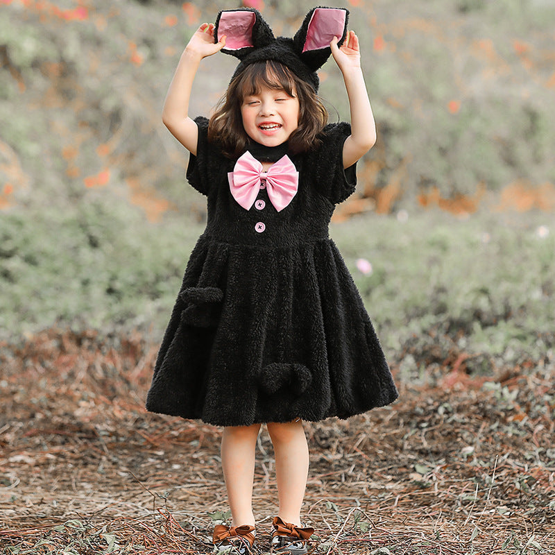 Girl plush bunny costume with hood and large ears detail Mune Fashion