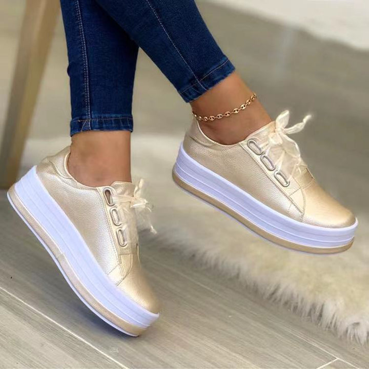 Women Low-Cut Wedge Sneakers with Metallic Finish and Extra High Platform Sole Mune Fashion
