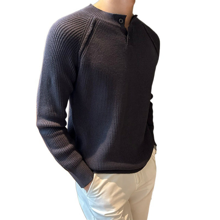 Men's ribbed knit sweater with button placket Mune Fashion