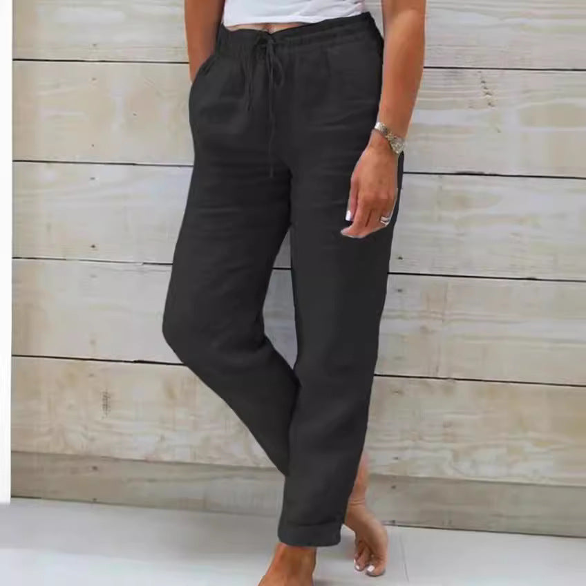 Women’s casual linen pants with elastic waistband and drawstring Mune Fashion