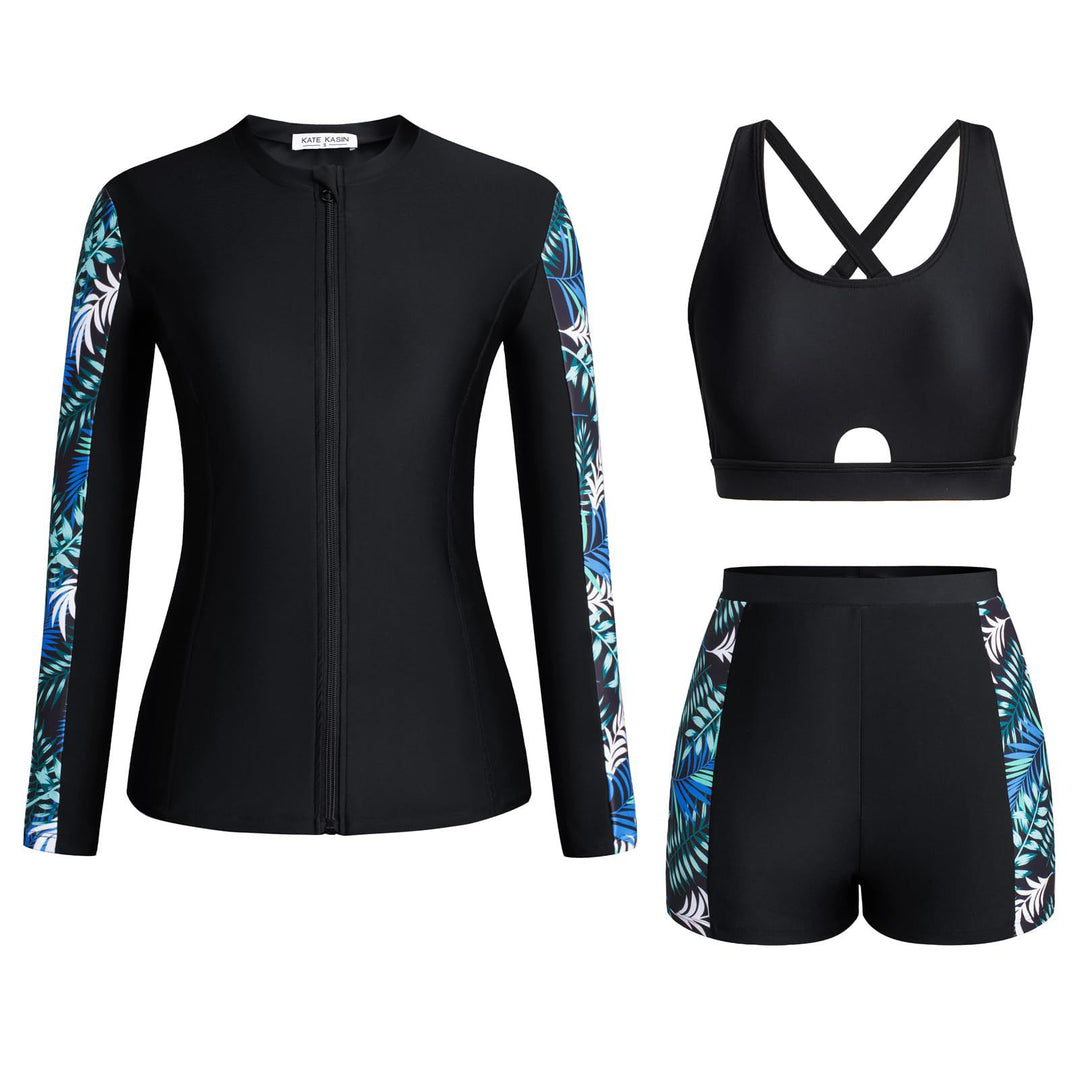 Damen Sportlicher Badeanzug-Set mit langärmeligen Oberteil und Shorts Echo Archiv
