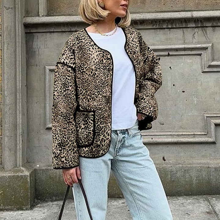 Women's Casual Bomber Jacket with Leo Pattern Mune Fashion