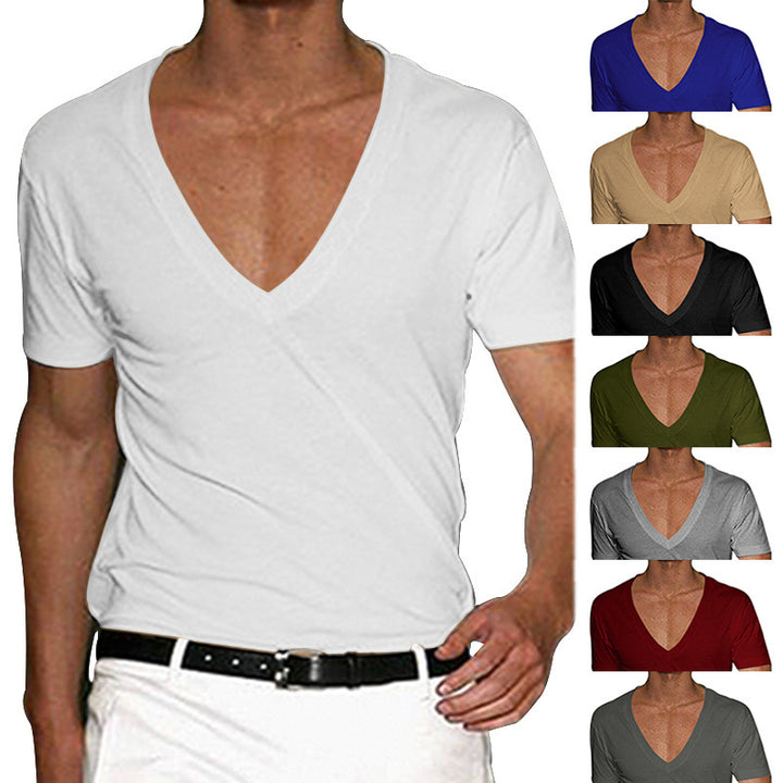 Men's tailored short-sleeve shirt with deep V-neck made of soft cotton-modal blend Mune Fashion