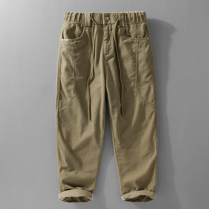 Men's Utility Cargo Pants with Elastic Waistband, Drawstring and Patch Pockets Mune Fashion