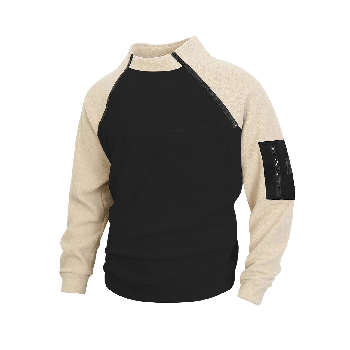 Men's nan technical fleece half-zip pullover with asymmetric shoulder zippers and zippered arm pocket Mune Fashion