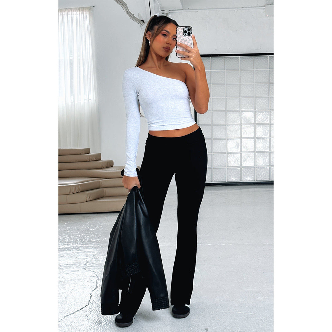 Ladies high waist yoga pants with wrap waistband, flared leg and stretch quality Mune Fashion