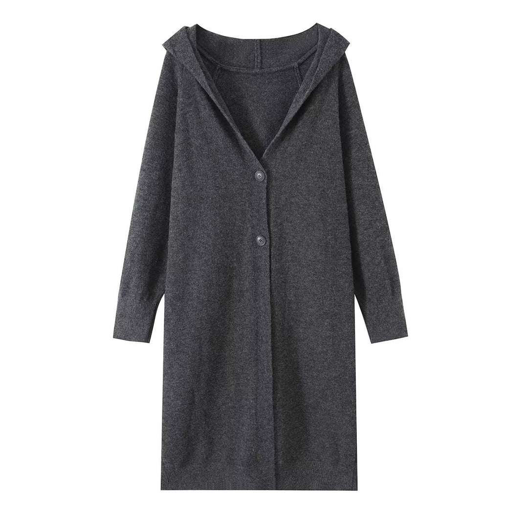 Women Long Hooded Cardigan with Full Button Placket and Ribbed Cuffs Mune Fashion